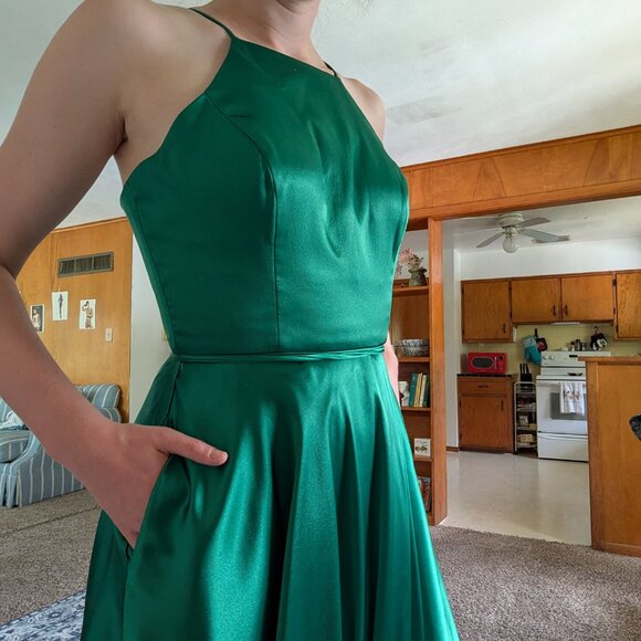 Brand-New! Deep Sea Green Satin Dress - Size 4, Betsy & Adam A-Line, Prom Formal - Picture 3 of 14